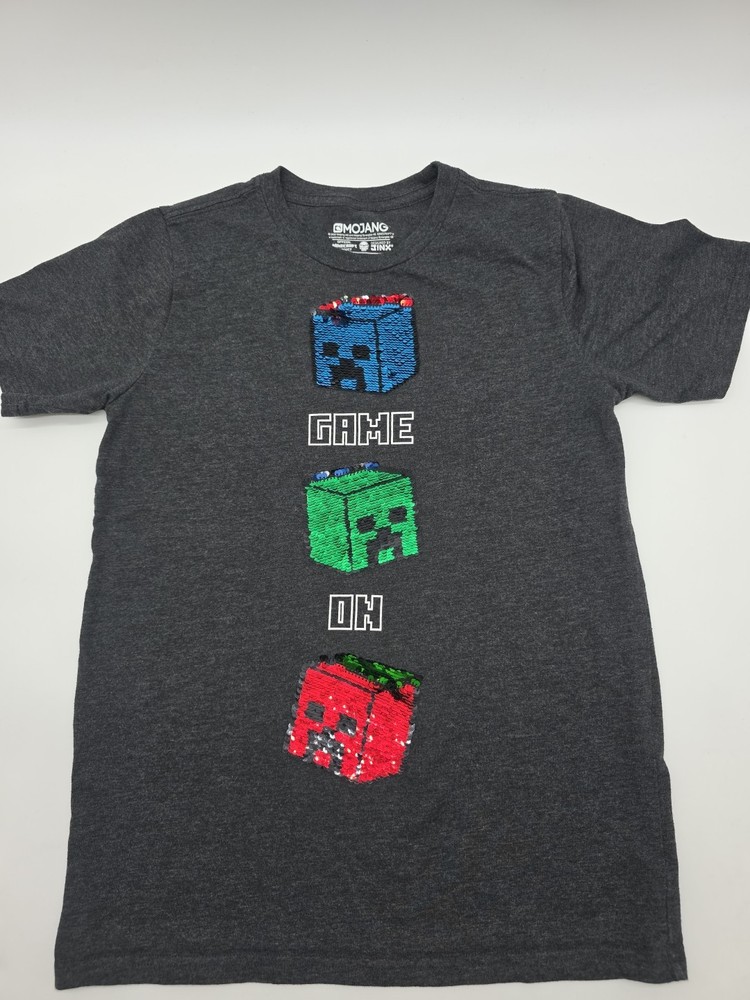 Minecraft T-Shirt Youth Boy Size XL Graphic Print Logo Gray..#39558