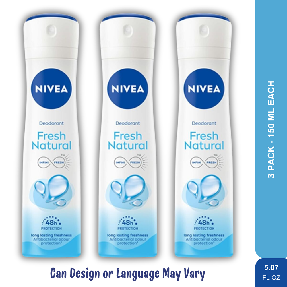 Nivea Fresh Natural 48H Antibacterial Deodorant Spray 5oz 3-Pack