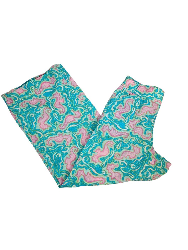 Lilly Pulitzer Resortwear Wide Leg Palazzo Pants Seahorse Print Size Medium K61