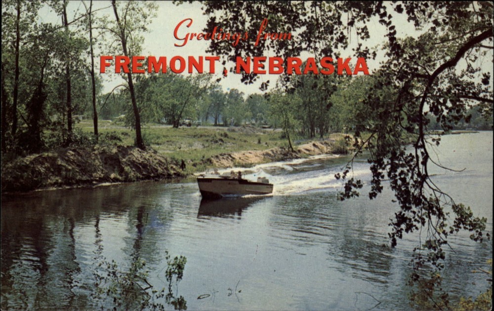 Greetings from Fremont Nebraska boat river ~ 1970s vintage postcard