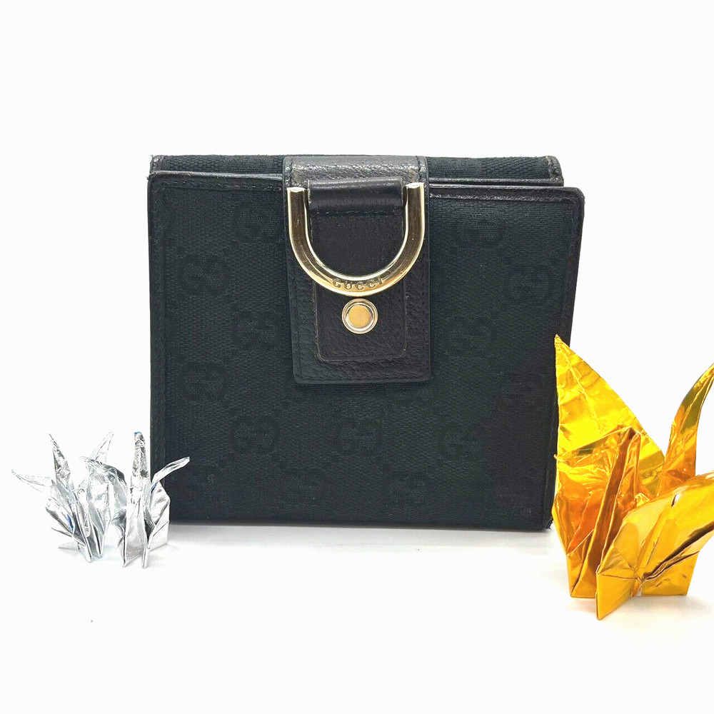 GUCCI Abbey Bifold Wallet GG Canvas Leather Black Authentic 0024