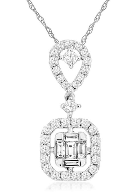 .38Ct Diamond 14K White Gold 3D Round & Baguette Square Octagon Floating Pendant