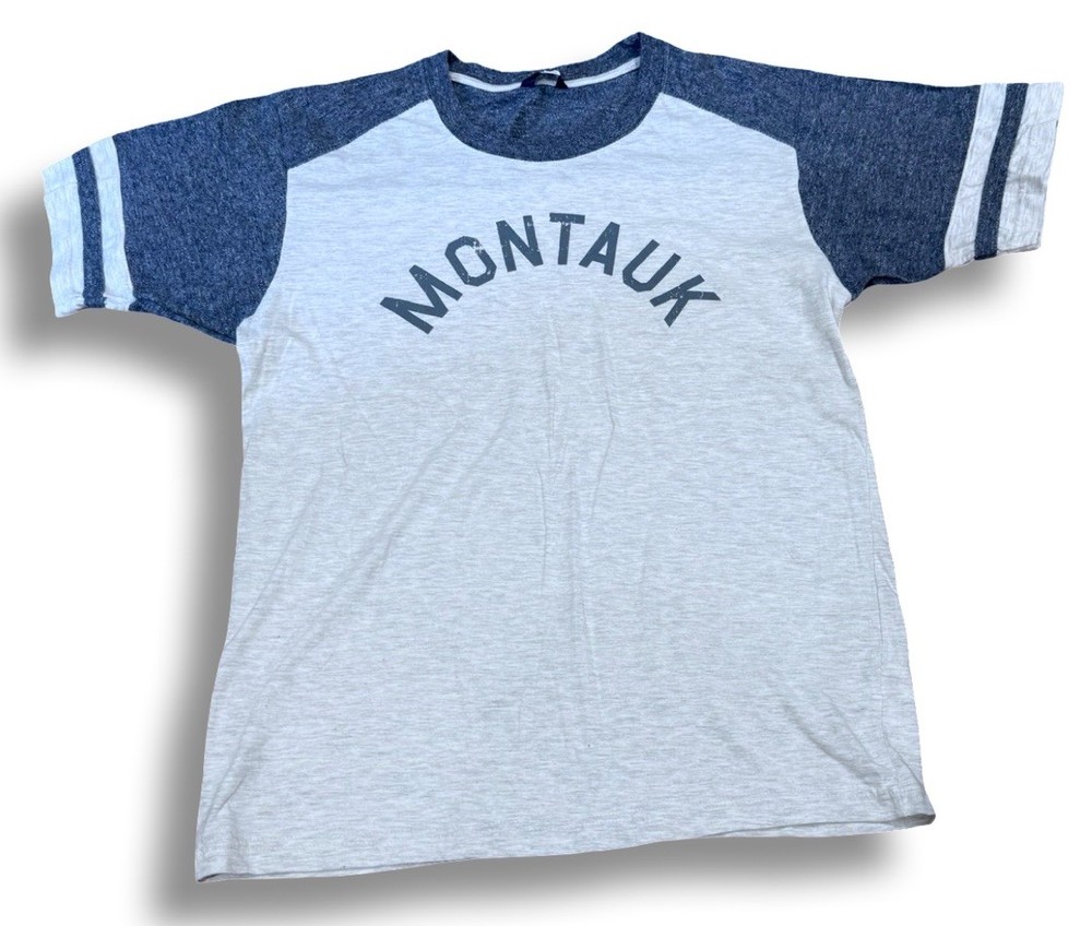 Montauk The End Long Island Ny Mens Large Surfing Hamptons Gray Blue T-Shirt