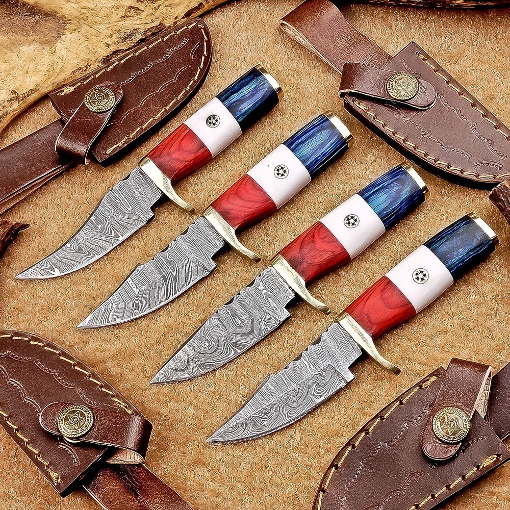 4 Pcs Damascus Blade Skinner Knives Set | 6