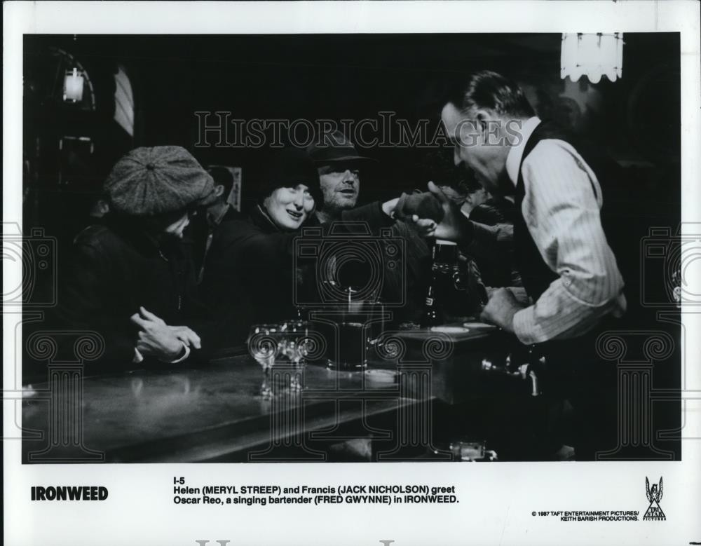 1987 Press Photo Meryl Streep, Jack Nicholson & Fred Gwynne in Ironweed
