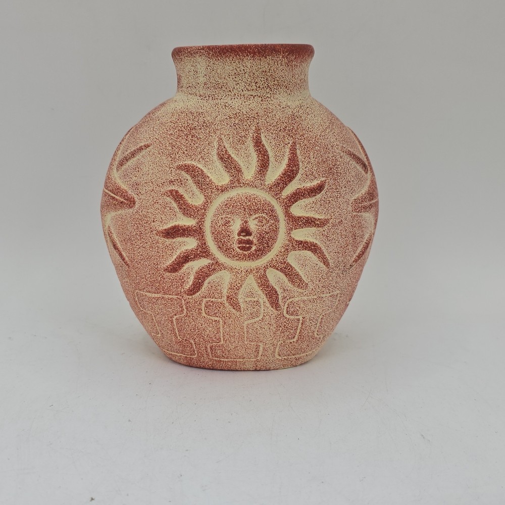 VTG Terracotta Celestial Sun Moon Star Art Pottery Vase Luminary Decor Whimsical