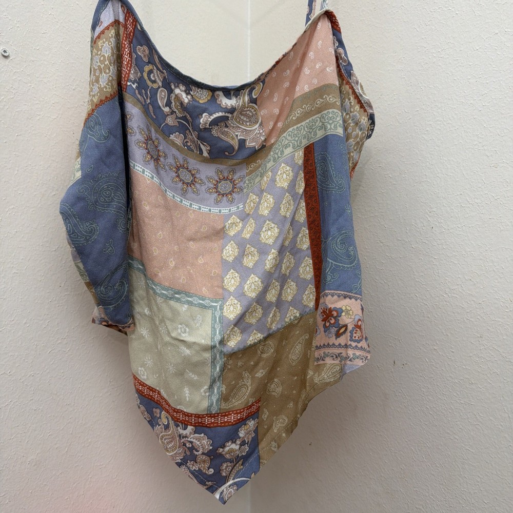 BIBI Wm’s Handkerchief Patchwork  Top Tie Back Sz Xl Boho Hippie Y2K