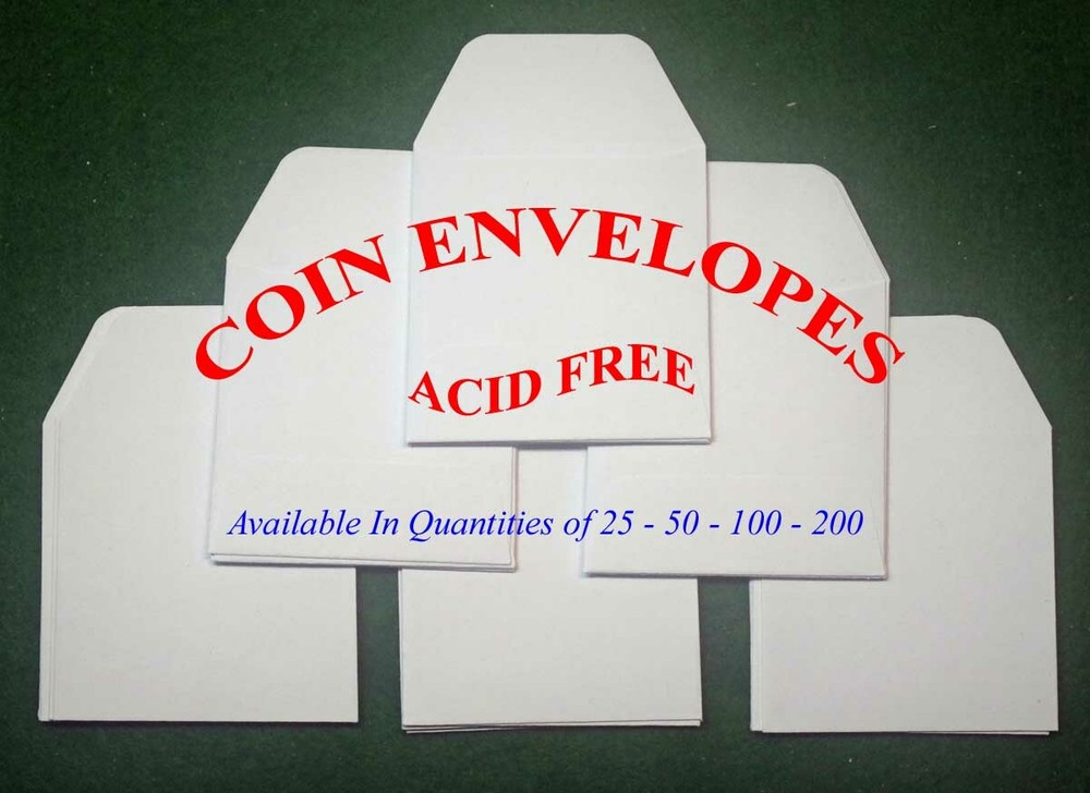 Acid-Free White Coin Storage Envelopes 50mm in Multiple Quantities-image