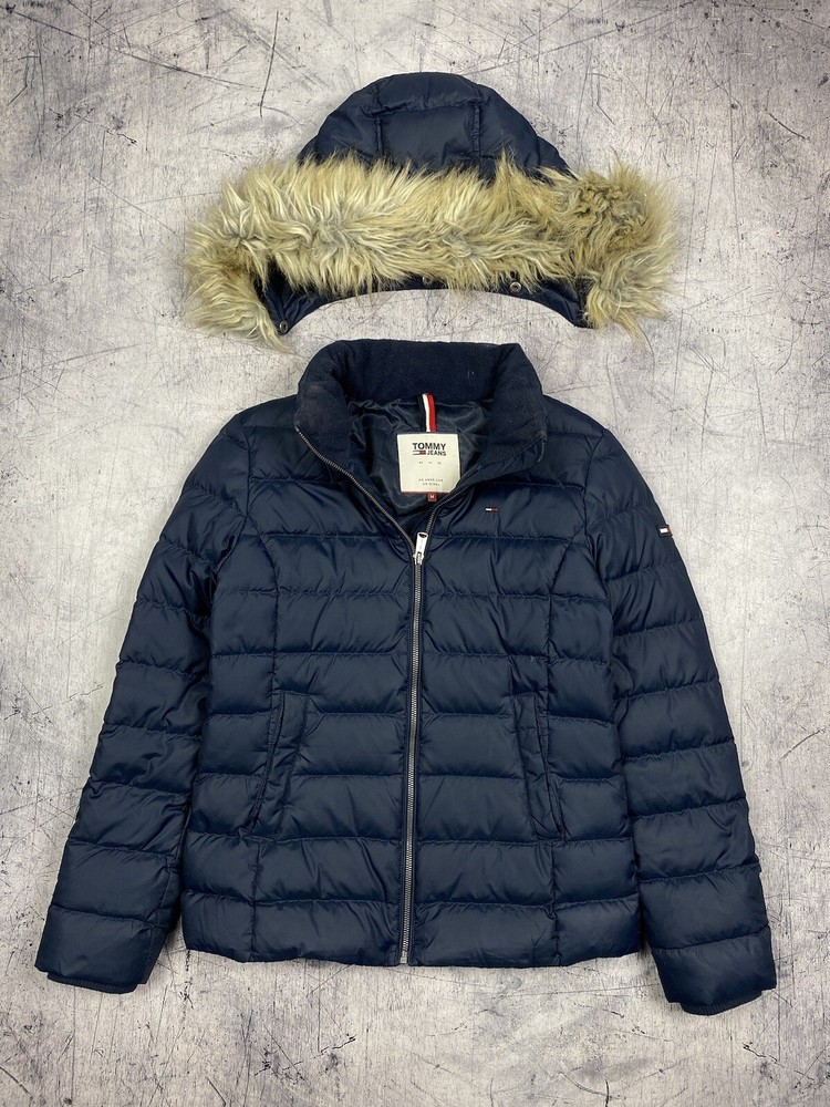 TOMMY HILFIGER Navy Blue Down Puffer Parka Jacket with Hood Women's Medium