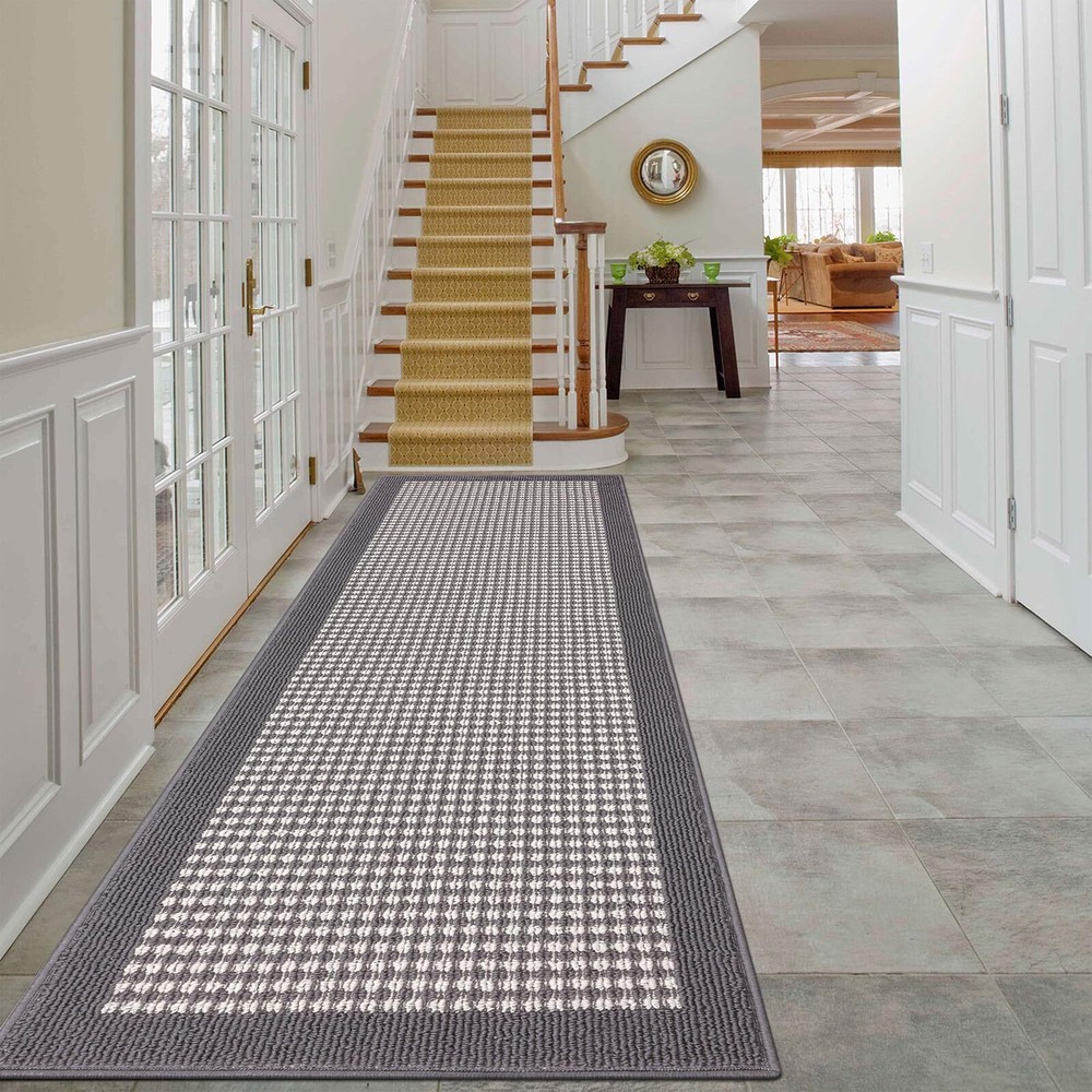 Ileading Grey Runner Rugs for Hallway 2'x8' Non Slip Farmhouse Long Kitchen F...