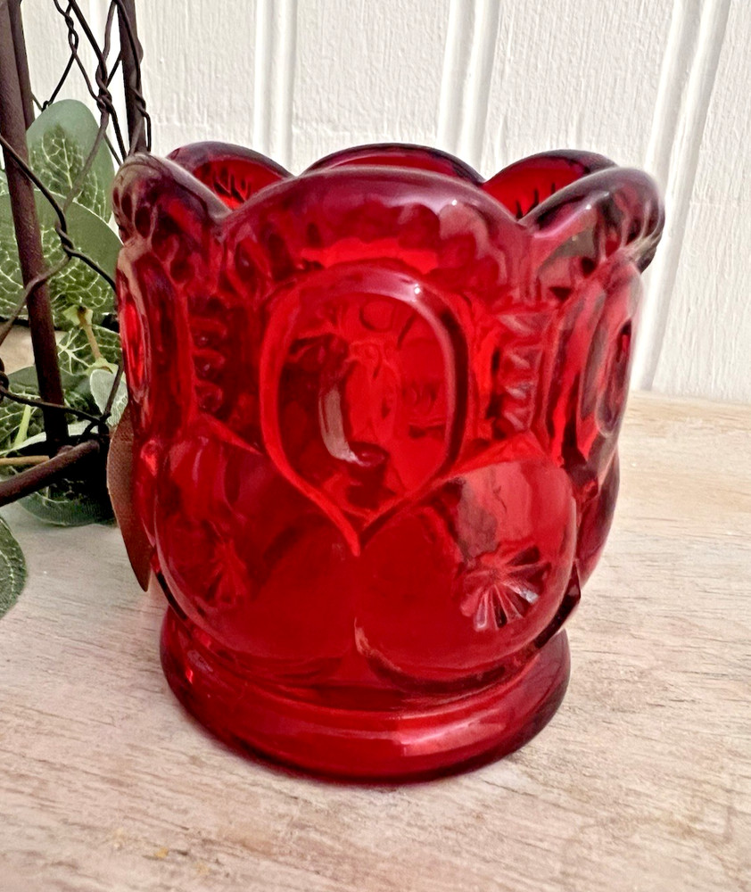 Vintage LE SMITH Moon Stars Amberina Glass Toothpick Tealight Holder Orange Glow