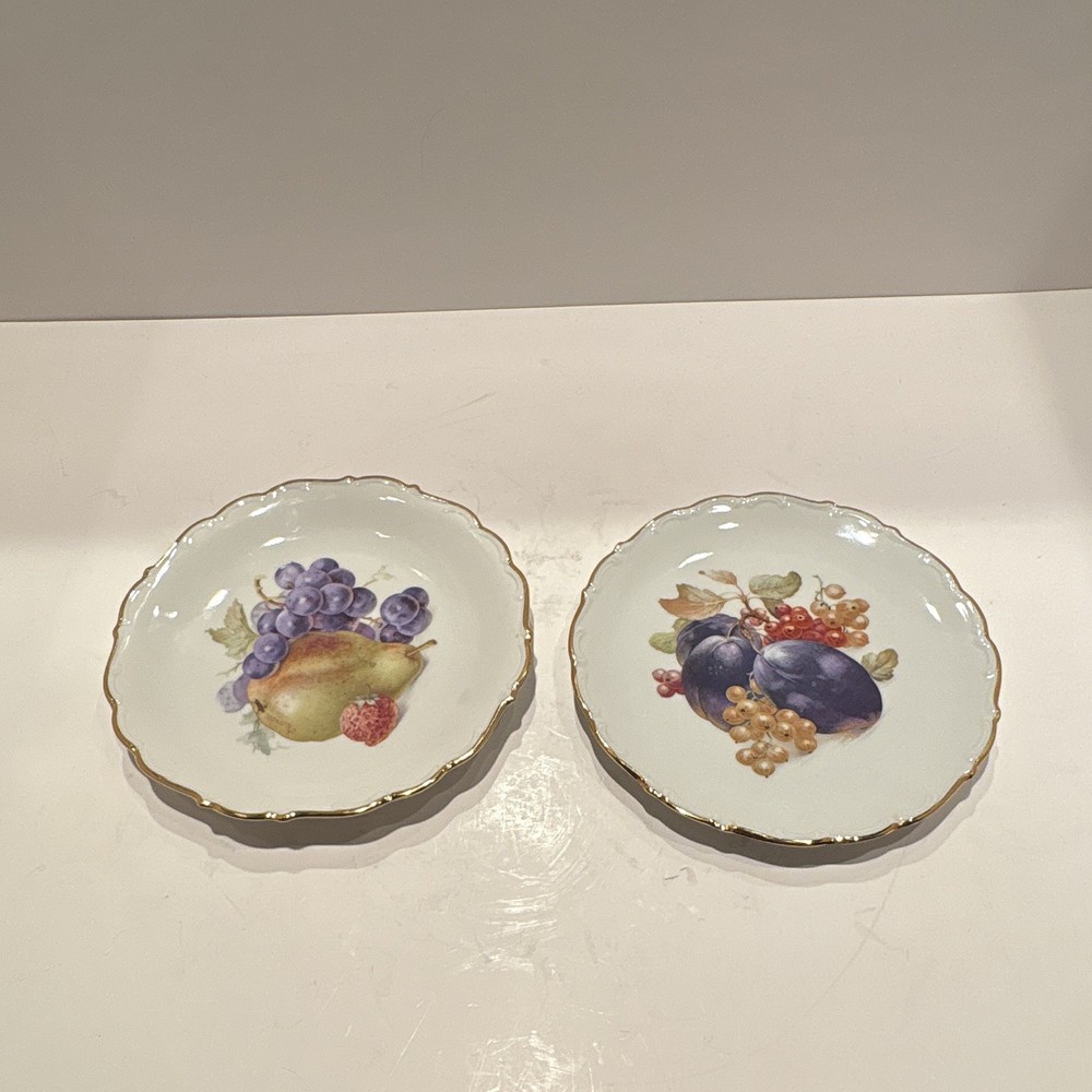 Schumann Arzberg Porcelain Fruit Plates Set of 2 Germany Gold Trim
