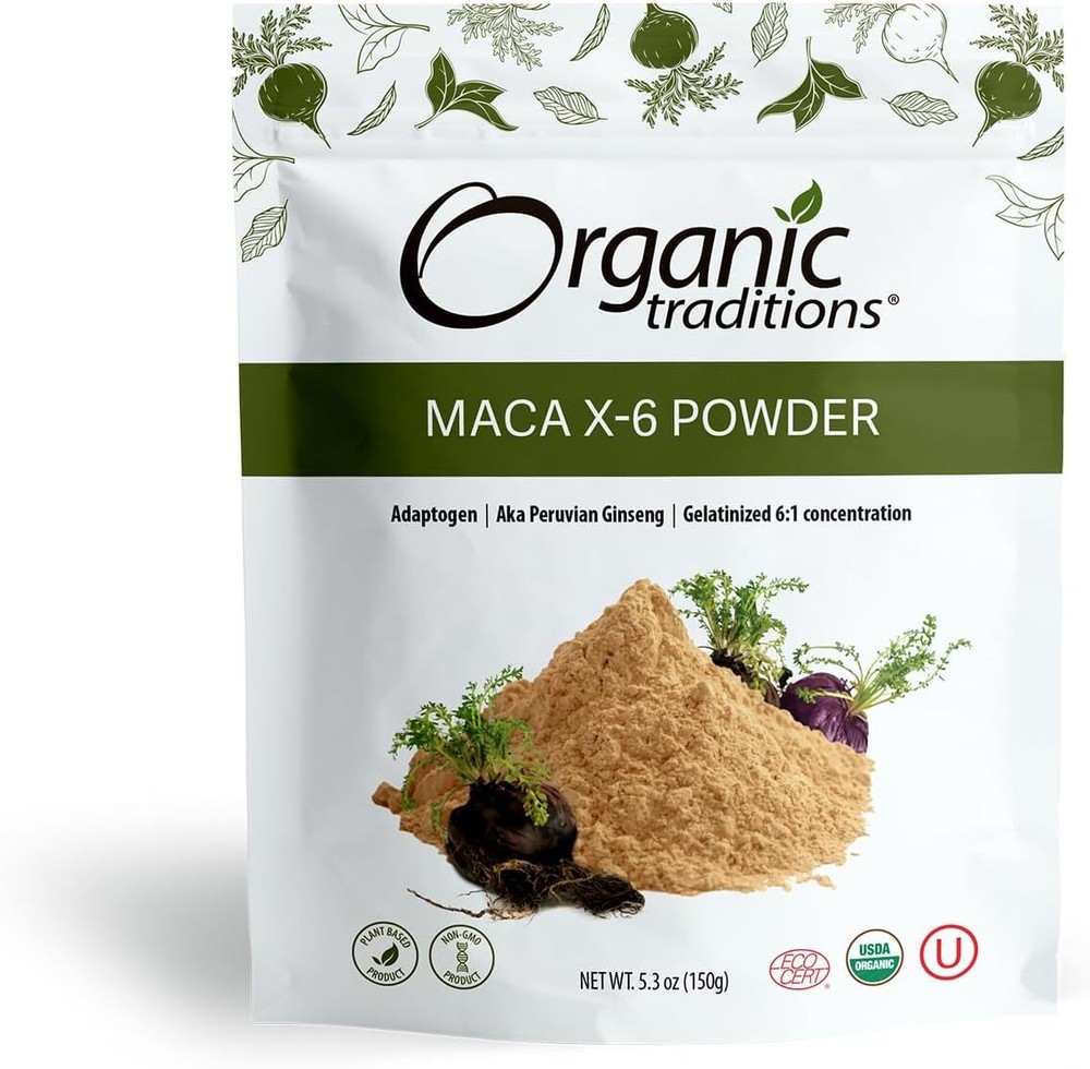 Organic Traditions Maca X-6 Black and Red Powder, Organic Maca Root Powder Organ