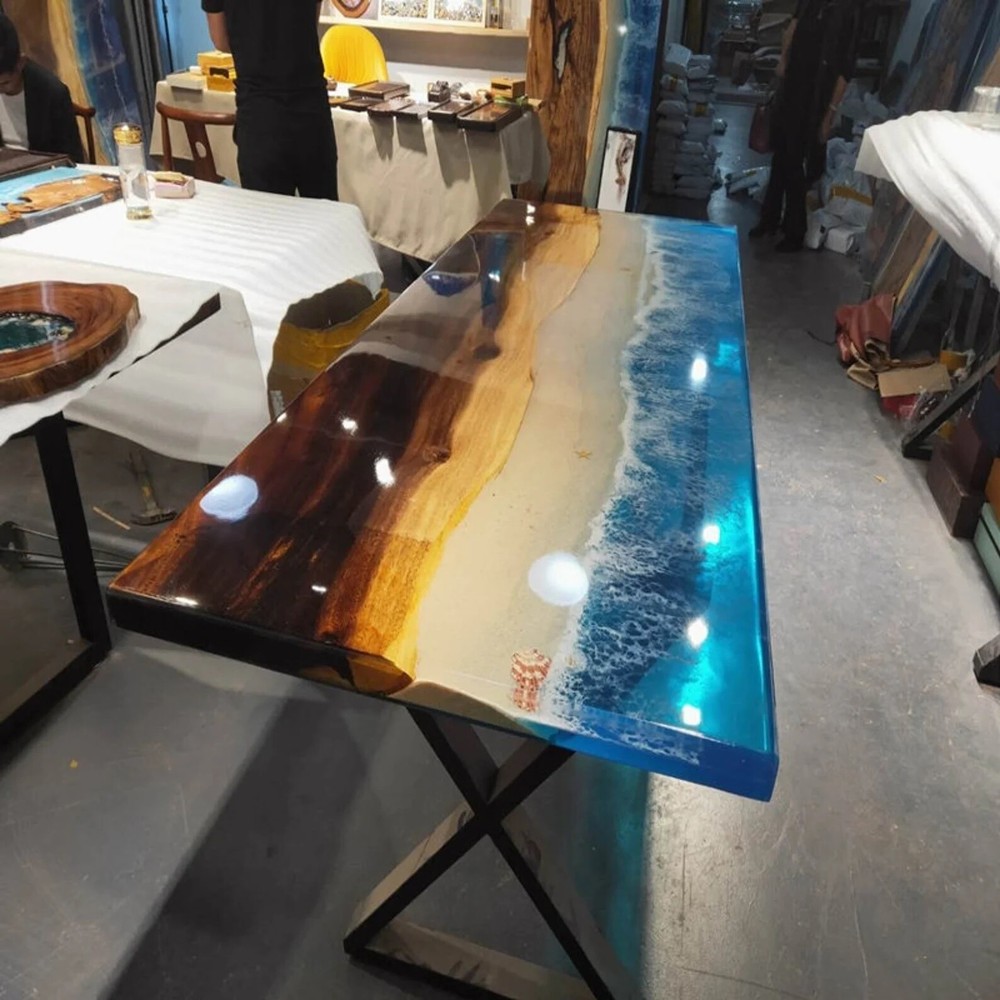 Luxury Epoxy Resin Center Sofa Coffee Table Acacia Wooden Modern Art Home Decors