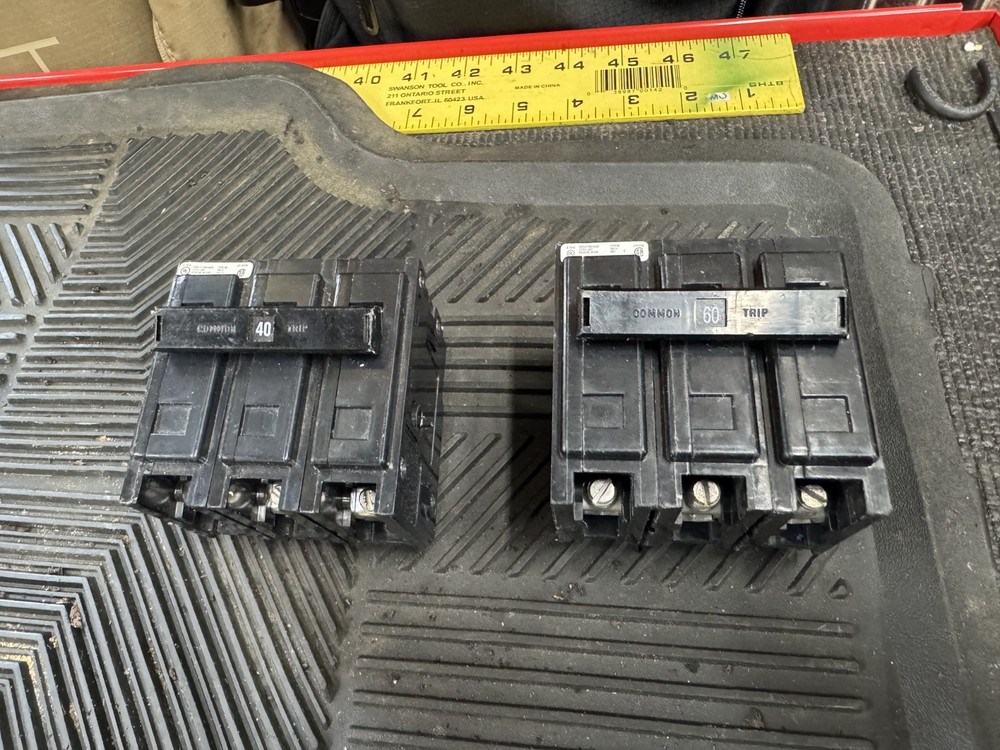 Lot of two 3 pole Eaton Type BA circuit breakers-one 40 amp and one 60 amp