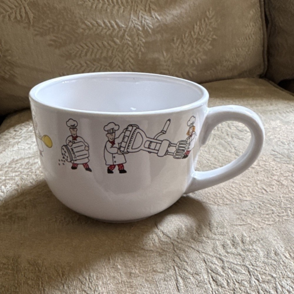 24 oz White Ceramic Coffee Mug Novelty Chef Cartoon Kitchen Decorated