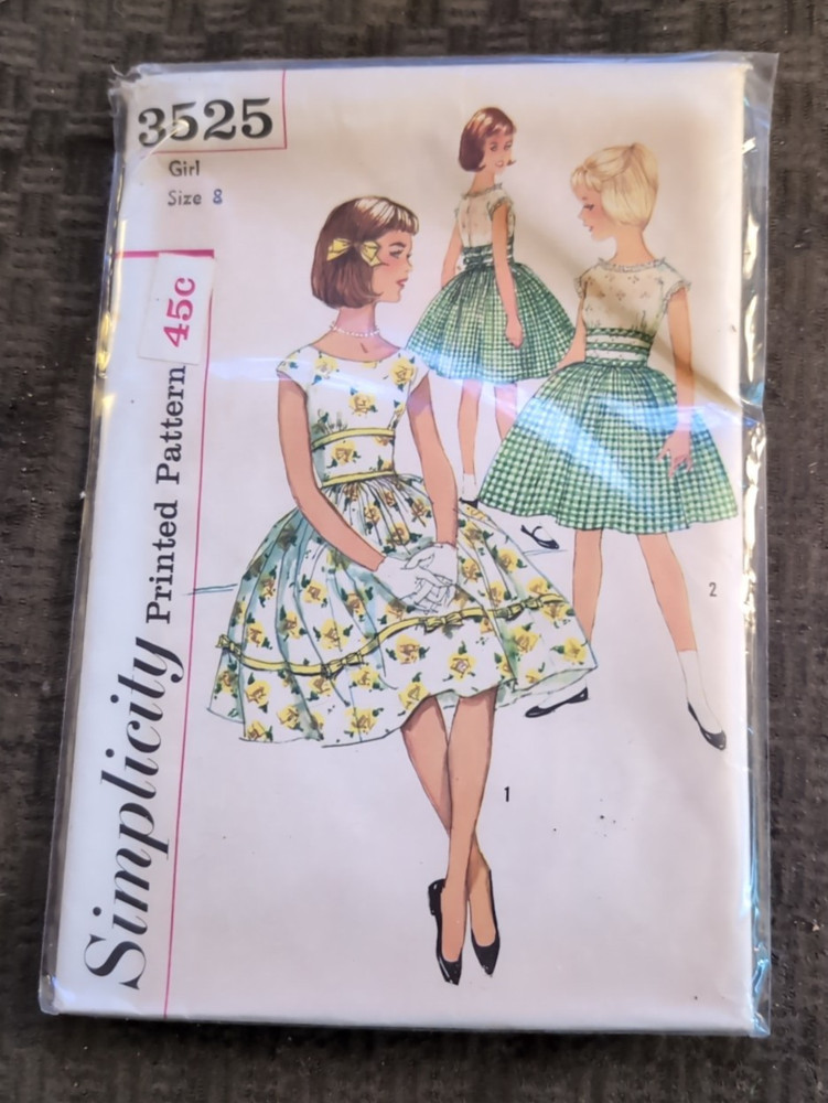 Vintage 1960s Simplicity 3525 Girls One-Piece Dress Pattern Size 8 Uncut NOS