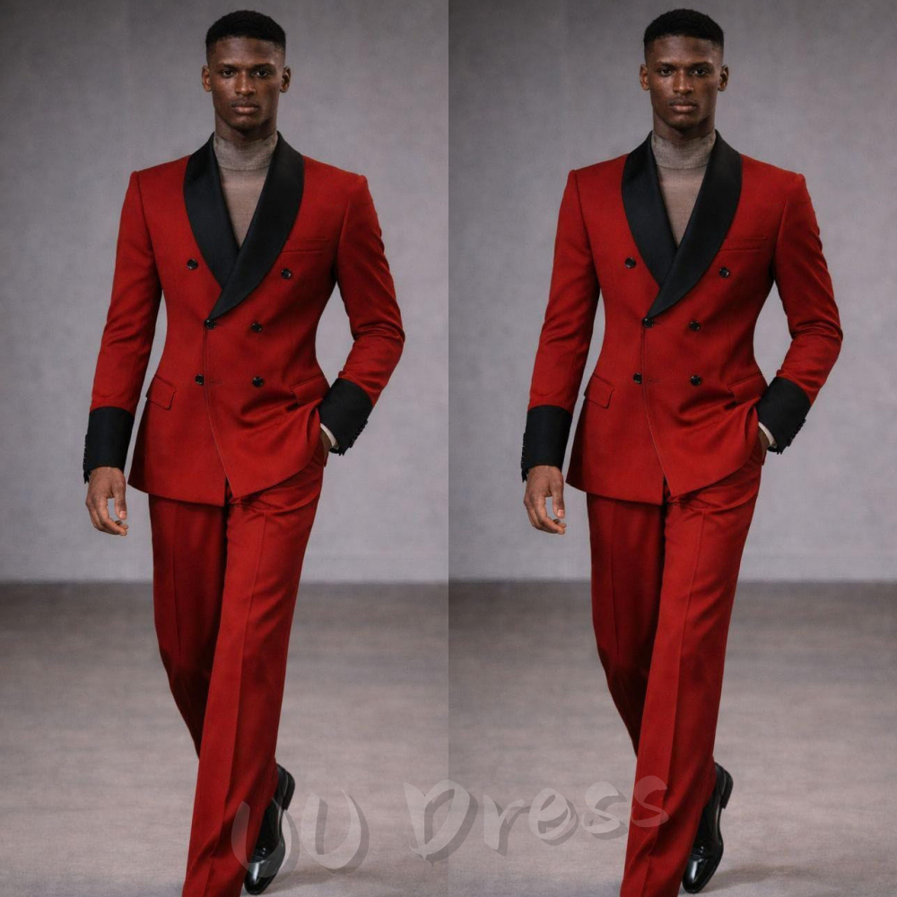 Fashion Men's Suits Shawl Lapel Tuxedos Double Breasted Wedding Blazers 2 pcs
