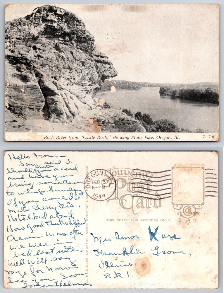 Rock River From Castle Rock Oregon Illinois Postcard
