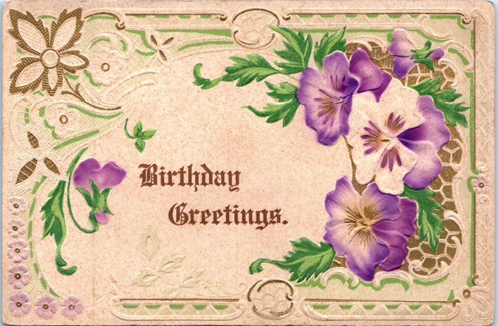 Vintage - Lovely Hand Painted Art Nouveau Embossed Birthday - Postcard - P12