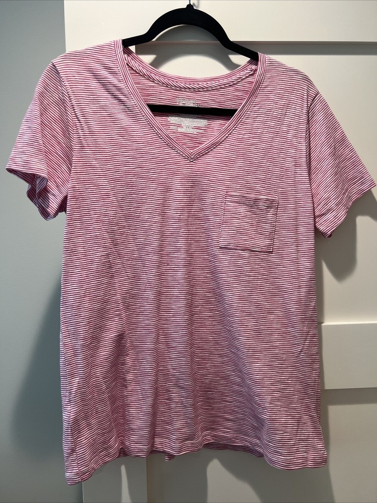 Time And Tru Women’s V Neck Cotton T Shirt Pink Striped M 8-10