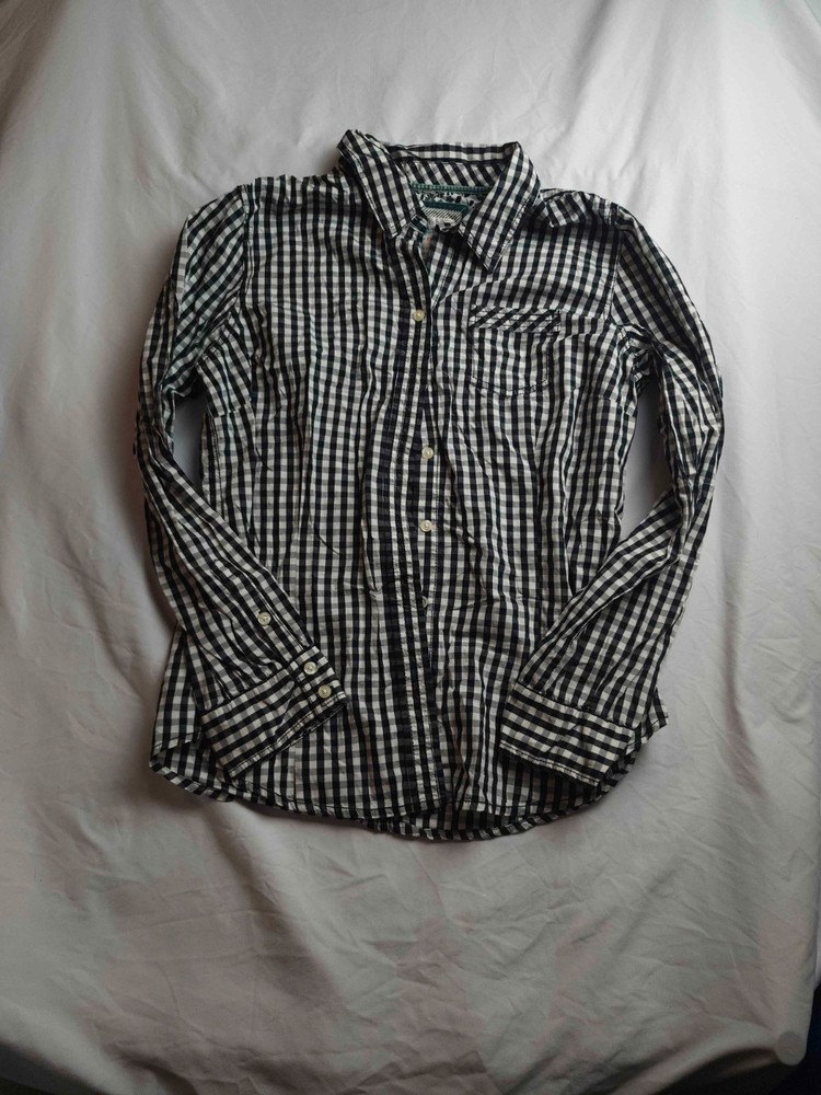Old Navy Shirt Womens Size XL White Black Plaid Button Up Long Sleeve Casual