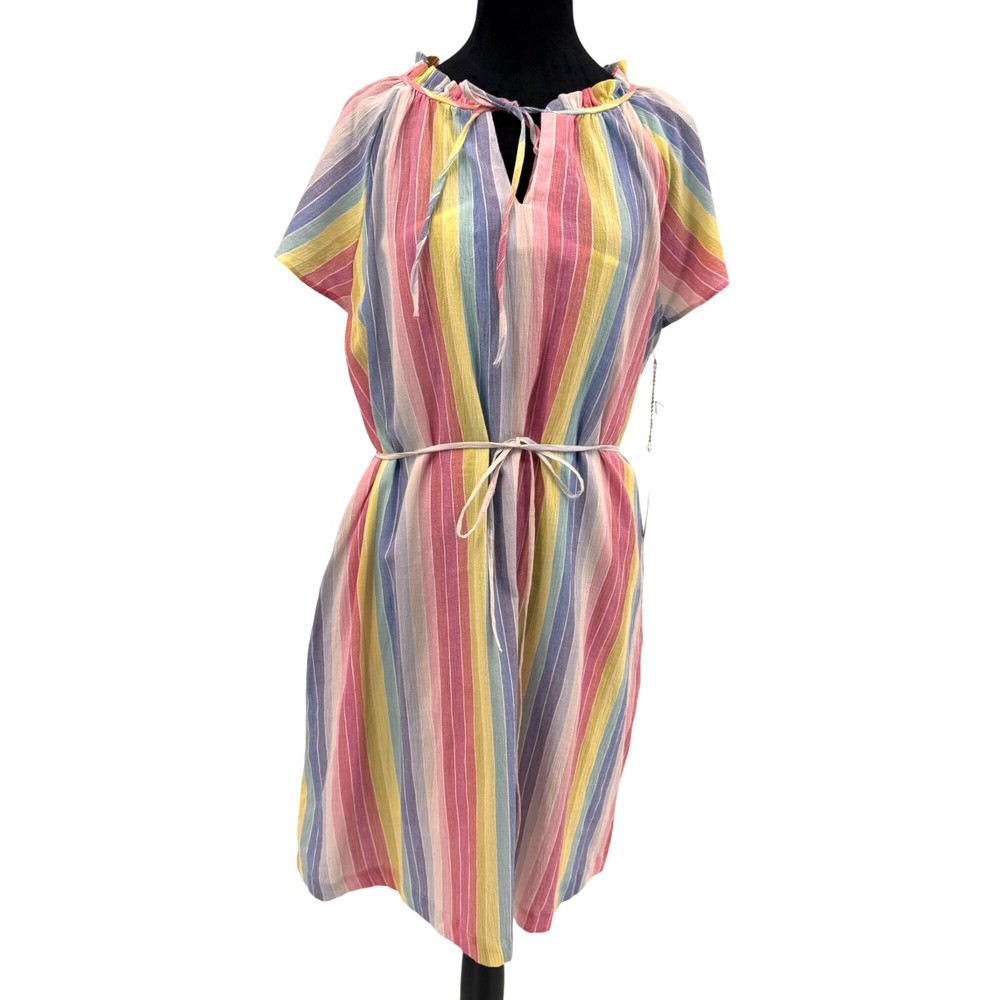 Draper James Midi Dress Womens L NEW Rainbow Striped Preppy Flutter Sleeve RSVP