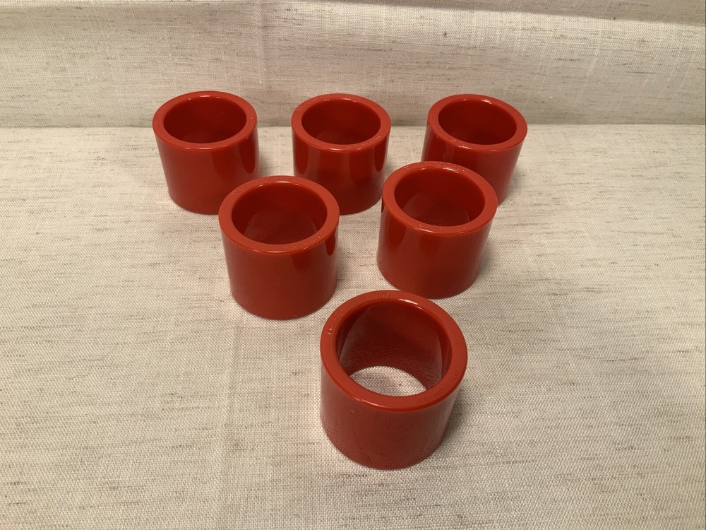 Vintage Red Lucite Plastic Acrylic Napkin Rings Hong Kong Set Of 6 Unique
