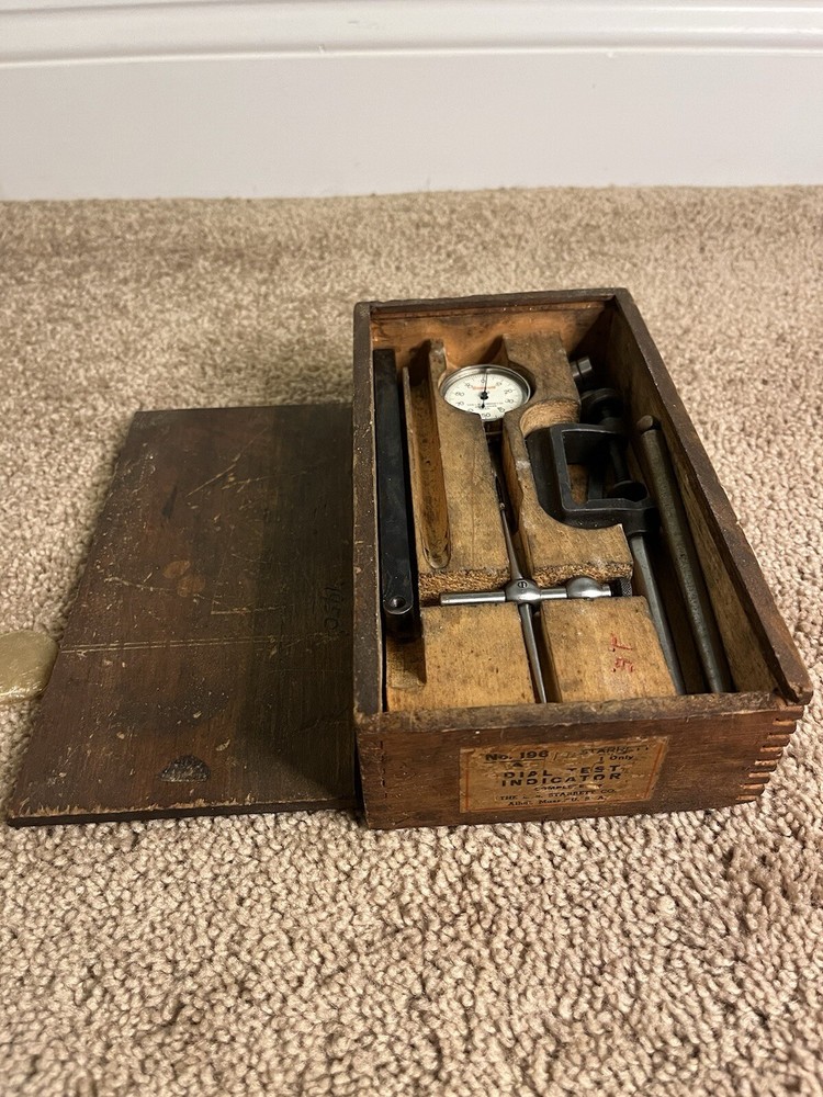 Vintage Starett 196 Dial Indicator Set with Box Machinist Tooling Lathe Mill 50s