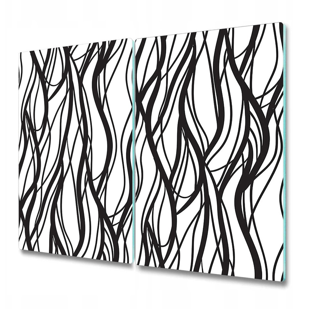 Glass Kitchen Chopping Board Wavy lines hand-drawn minimalistic black & white