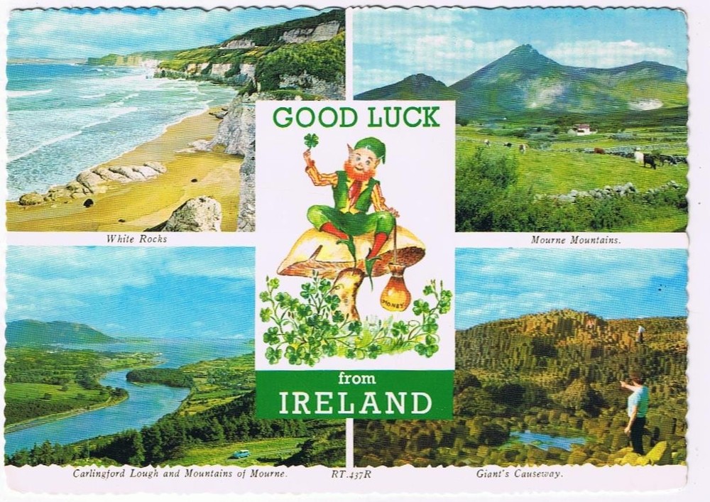 Ireland Postcard Arnhem Good Luck Multi View White Rocks Mourne Mountains Giant