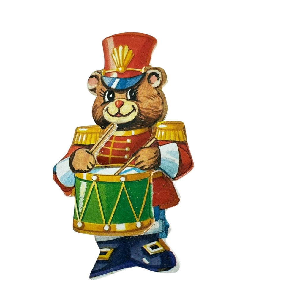 Vintage Teddy Bear Drummer Boy Wooden Christmas Ornament
