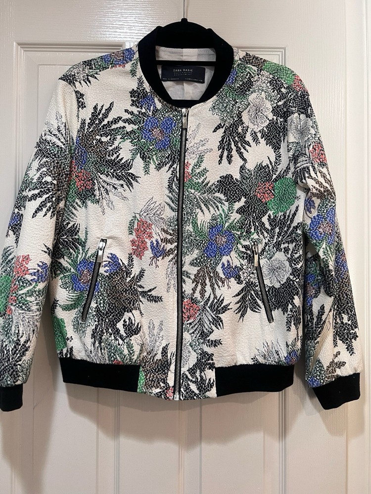 Zara Women's Floral Print  Bomber Jacket Multicolor, Size Medium