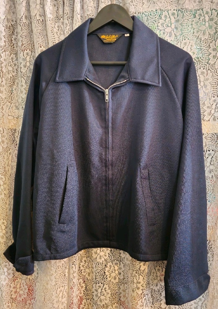 Vintage John Blair Jacket Mens L Navy Blue Full Zip Lightweight Casual Polyester