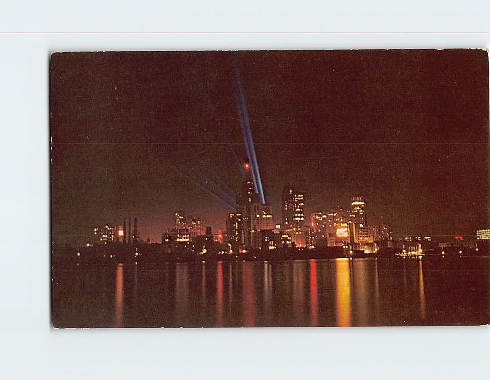 Postcard Detroit Skyline at Night Detroit Michigan USA