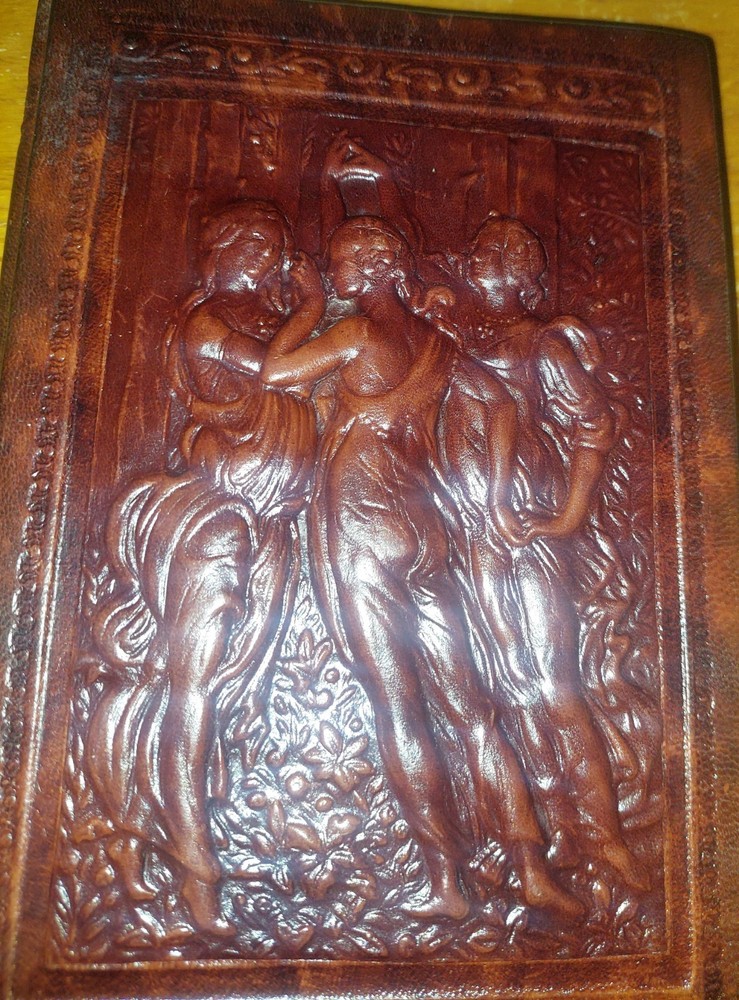 Vintage Italian Leather Bound Scrapbook Journal Three Graces Made In Italy