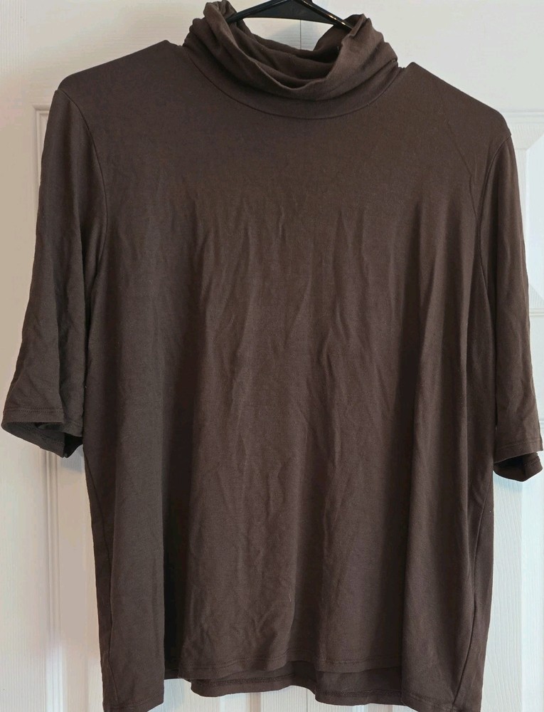 Eileen Fisher Short Sleeve Boxy Turtle Neck Tee Casual Brown Xl Viscose
