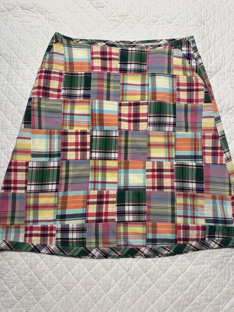Women’s LL Bean Patchwork Cotton Skirt Size 10 Preppy Perfect Golf Casual EUC