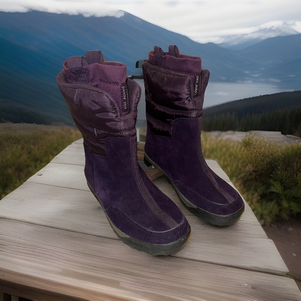 Lands' End Women's Commuter Purple Pull On Suede Winter Boots - Size 8B