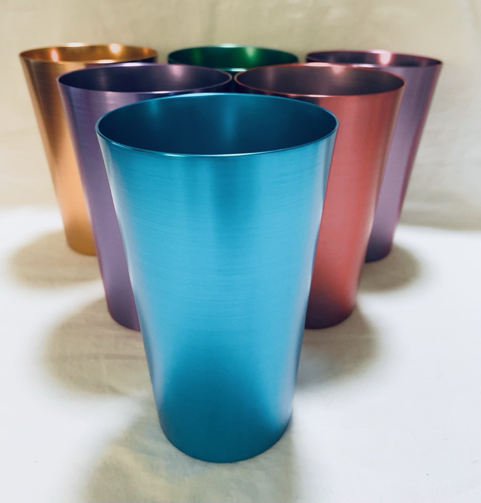 Set 6 Aluminum Retro Drinking Tumblers Metal Drink Glasses Cups 16 oz Free Ship