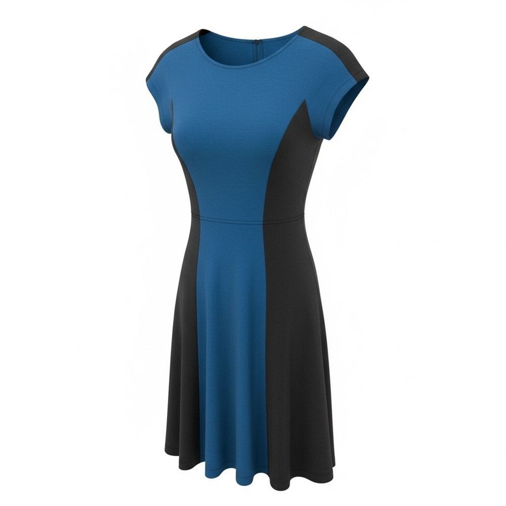 Chaps Blue and Black Midi Dress Size 8