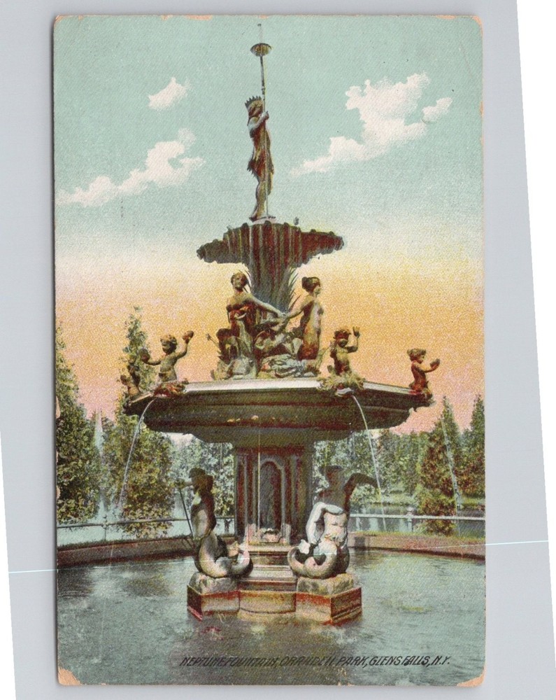 Neptune Fountain Crandall Park Glens Falls NY 1907 Postcard