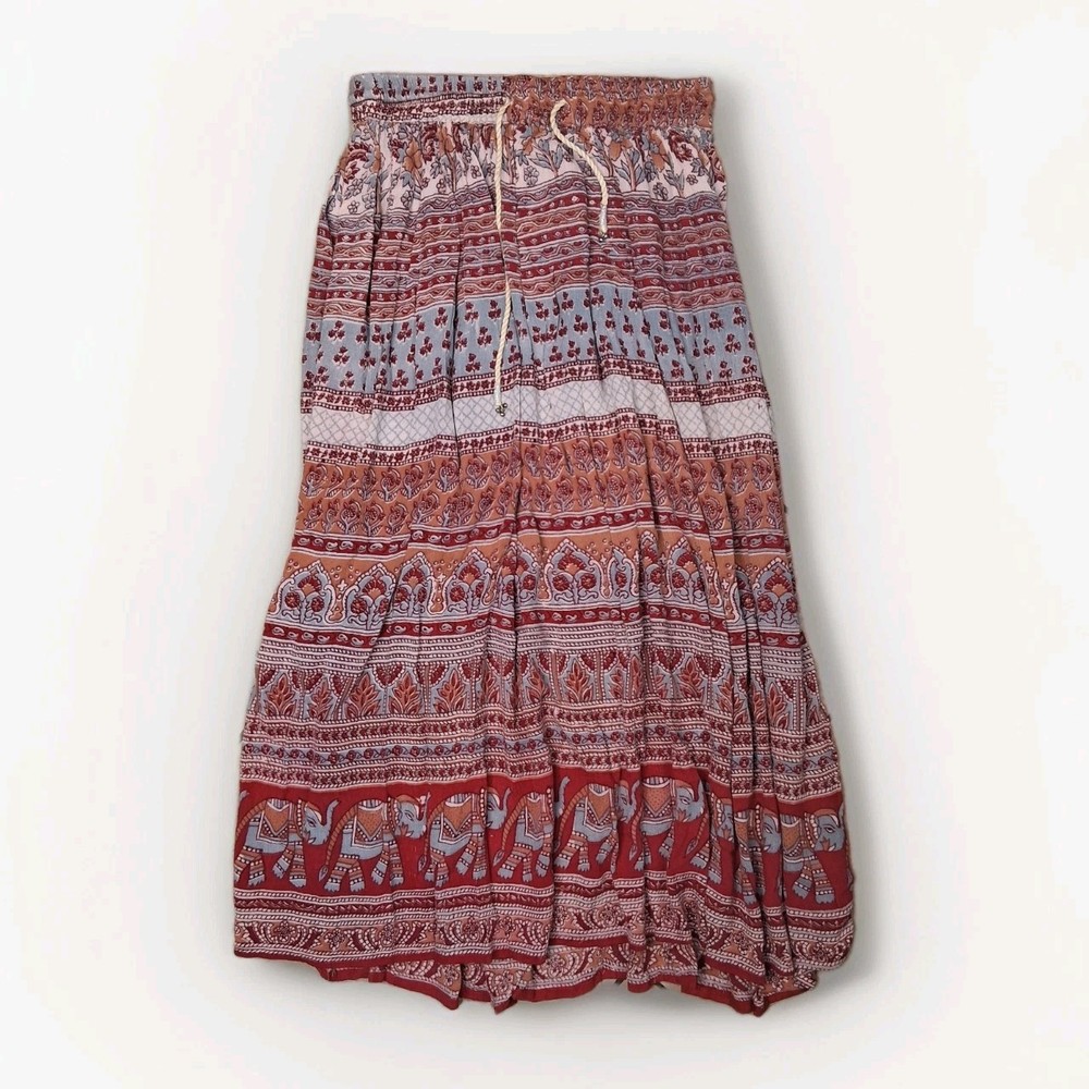 MADE FROM THE EARTH, WEAR IN PEACE Boho Gypsy Skirt Elephant W/ Bells Large Maxi