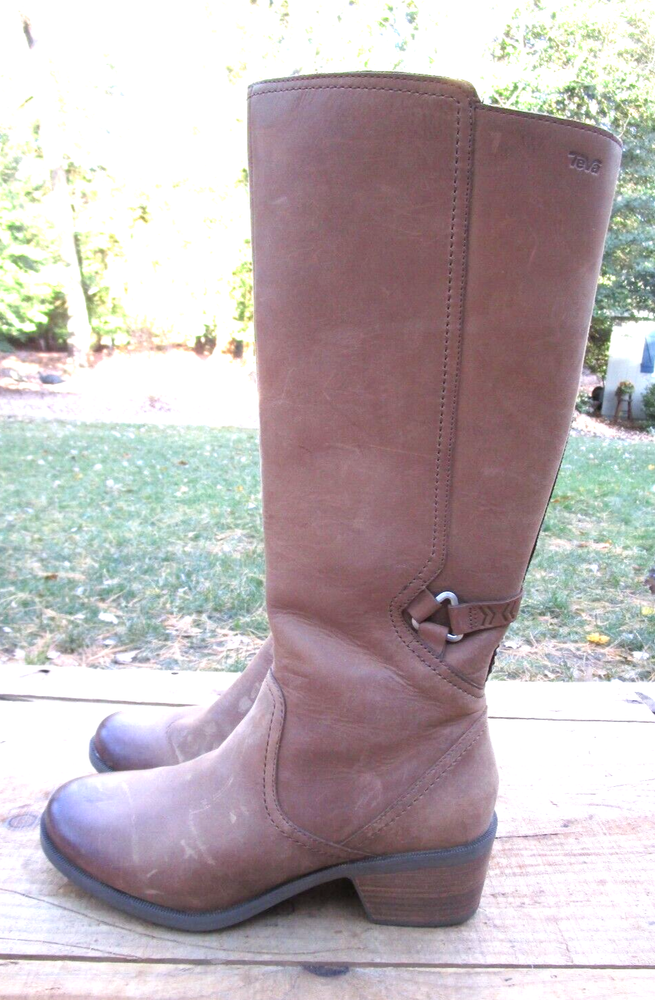 Teva Womens Foxy Knee High Boot Size 10 Brown Cognac Leather Waterproof Riding