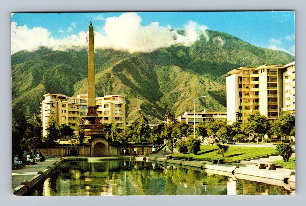 Venezuela- Caracas Altamira Plaza Obelisk Andes Mountains Old Vintage Postcard
