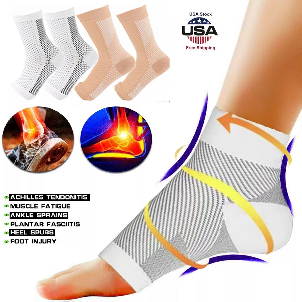 3Pairs Compression Toeless Socks Ankle Brace Support Fasciitis Pain Foot Relief