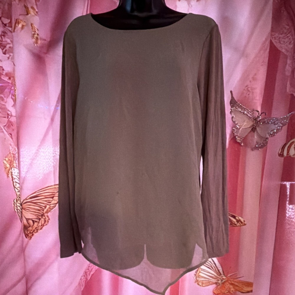 Chico's EasyWear Brown Solid Long Sleeve Round Neck Pullover Tunic Blouse 0