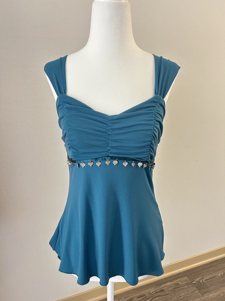 Iz Byer California Teal Blue Sweetheart Babydoll Top Y2K Fairy Whimsy Boho