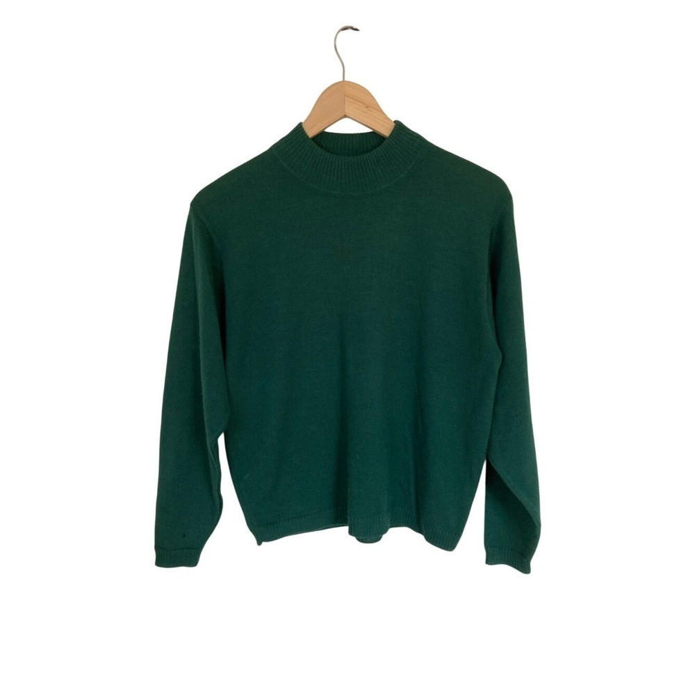 Vtg Pendleton Womens Classic Forest Green Mockneck Sweater Size MP Virgin Wool