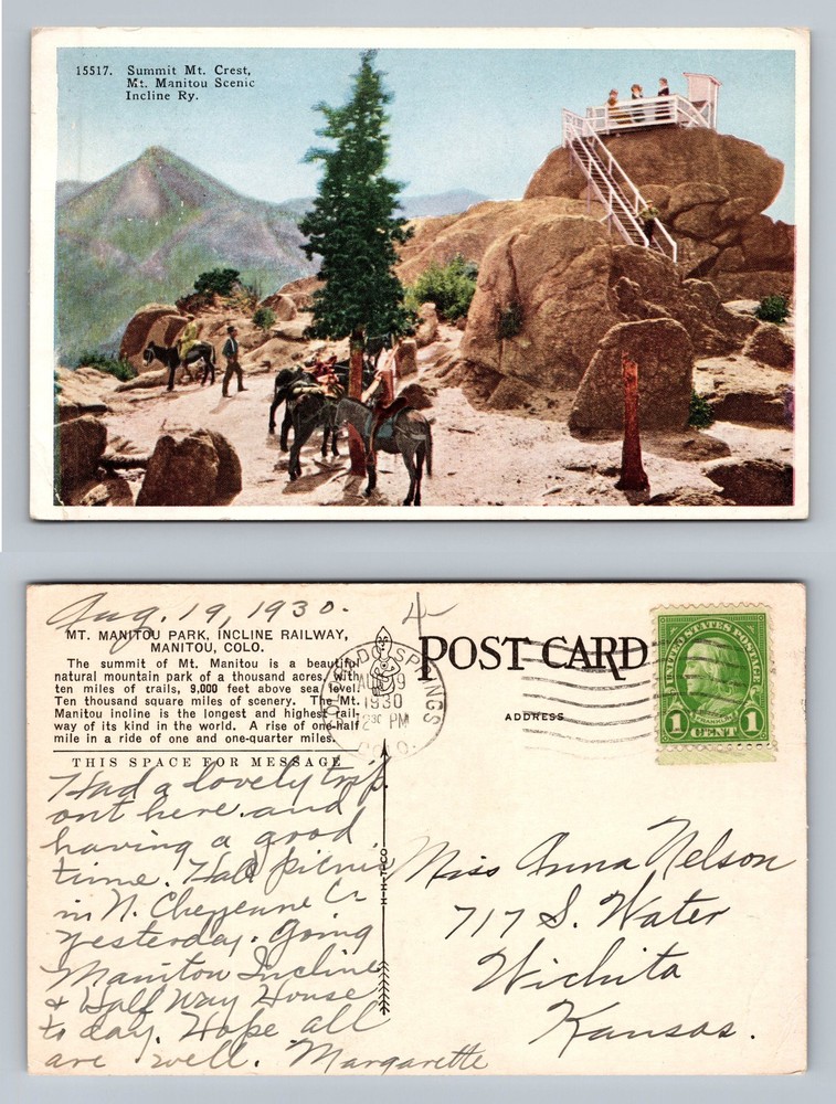 Manitou, CO-Colorado, Mt. Manitou Incline Railway Scene c1930 Vintage Postcard